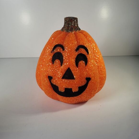 Vintage Melted Plastic Popcorn Lighted Jack O Lantern Pumpkin Halloween - Picture 1 of 6